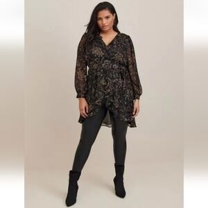 Torrid Chiffon Layered Tie Front Surplice Tunic Blouse Size 2X New
